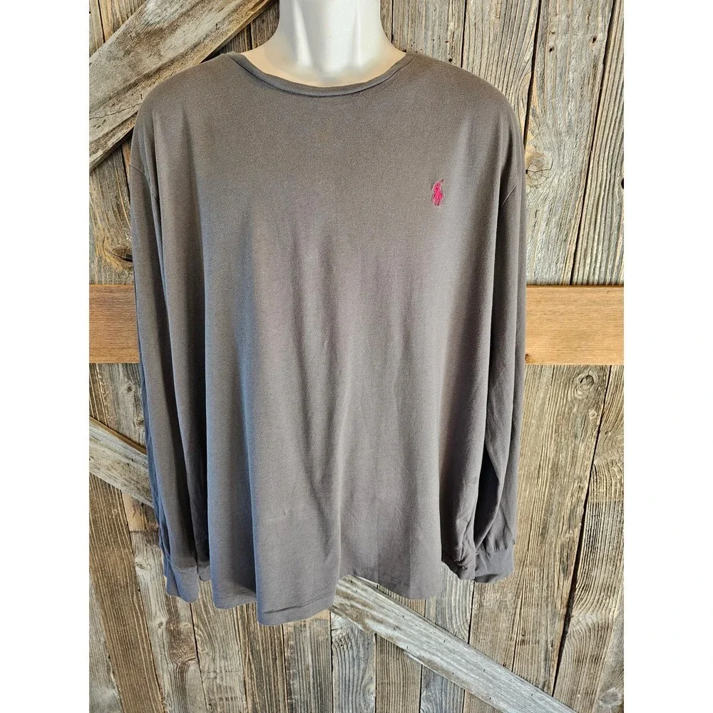 Polo size XXL 2XL Long Sleeve pony shirt casual Grey/brown ^